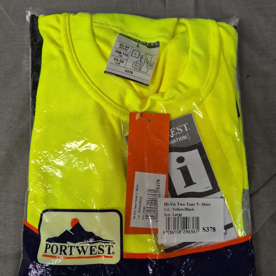 BAGGED PORTWEST HI-VIS TWO TONE T-SHIRT IN YELLOW/BLACK - LARGE