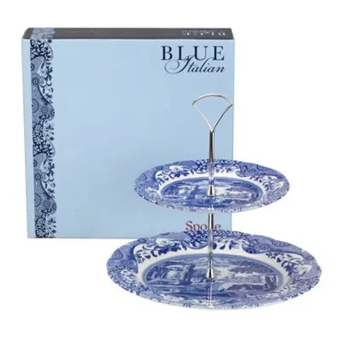 BOXED BLUE ITALIAN 2 - TIER CAKE STAND (1 BOX)