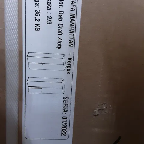 BOXED MANHATTAN 2 DOOR WARDROBE,  INCOMPLETE,  BOX 2 OUT OF 3 ONLY , NO BOX 1 AND 3 IN WOOD EFFECT 