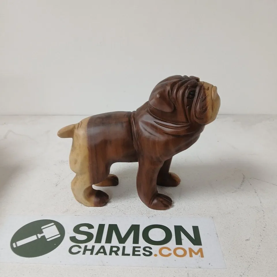 WOODEN BULLDOG FIGURINE 