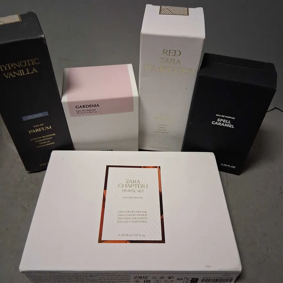 SIX ASSORTED ZARA FRAGRANCES TO INCLUDE; SPELL CARAMEL, HYPNOTIC VANILLA AND CHAPTER ONE TRAVEL SET