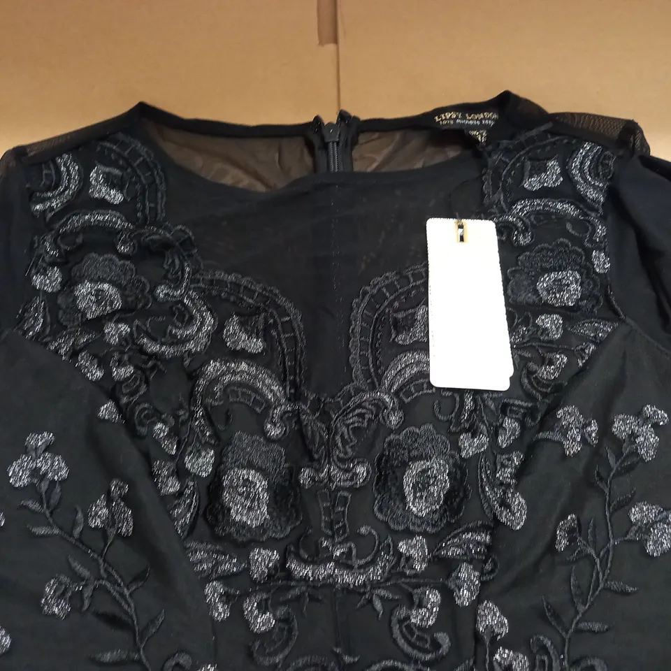 LIPSY LONDON BLACK/SILVER EMBROIDERED DRESS - UK 10