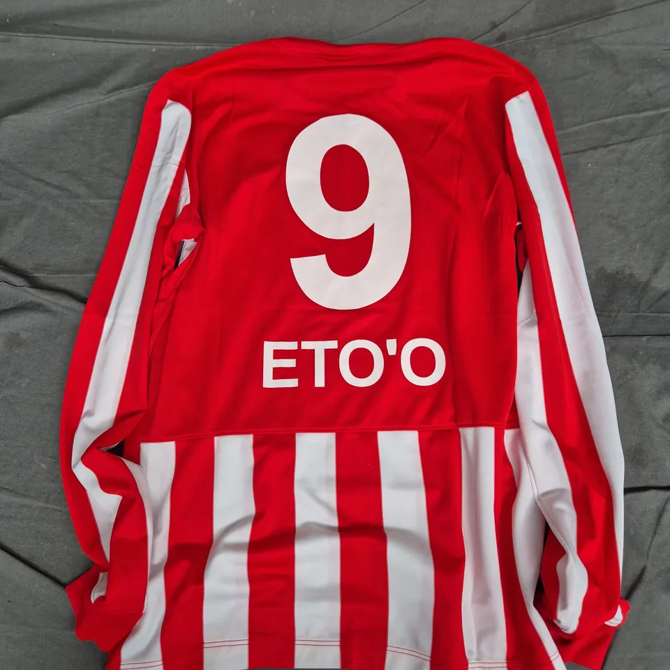 ANTALYASPOR HOME FOOTBALL SHIRT (ETO'O 9) – NIKE DRI-FIT, RED/WHITE STRIPES, SIZE M