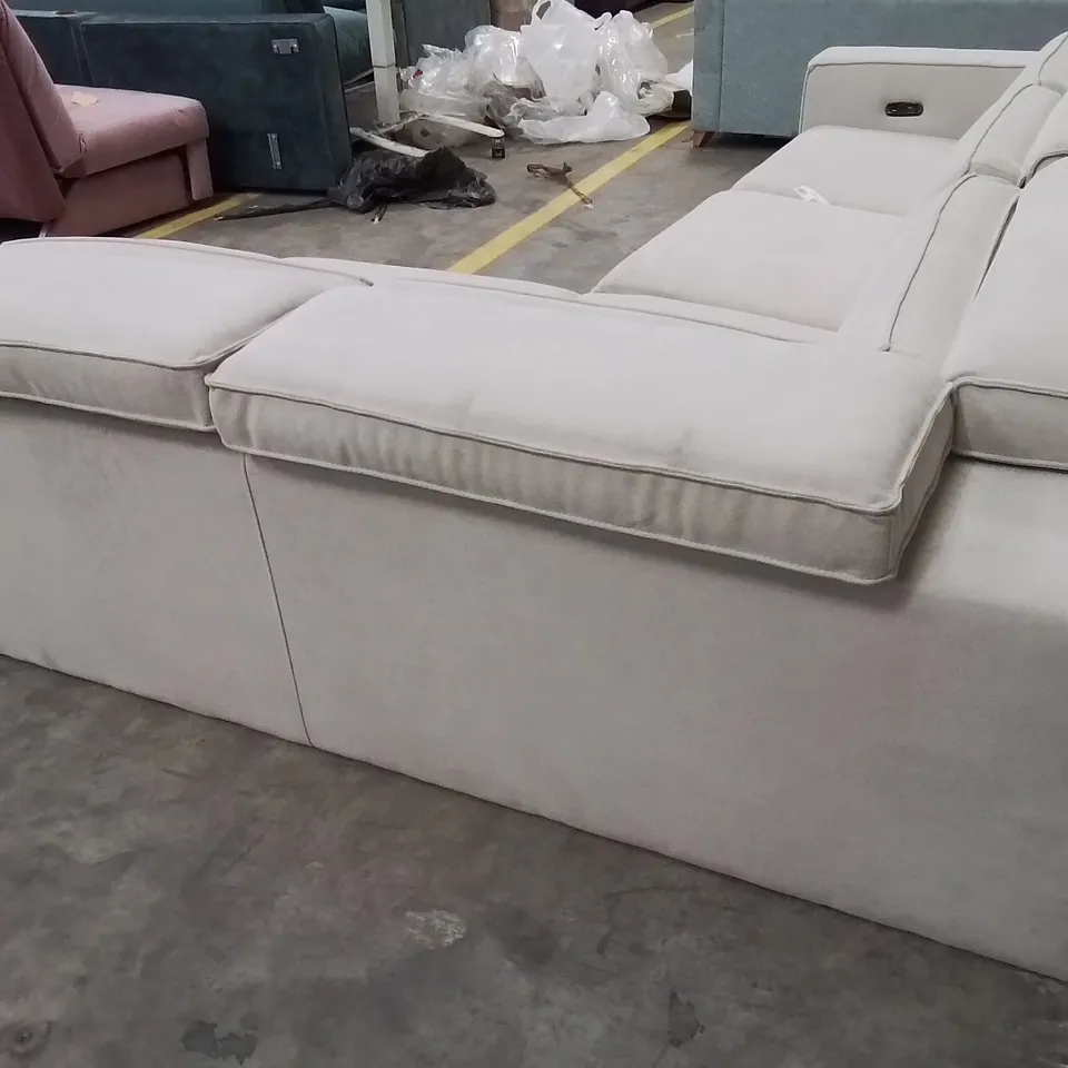 QUALITY DESIGNER CREAM FABRIC UPHOLSTERED ELECTRIC RECLINING L SHAPE SOFA