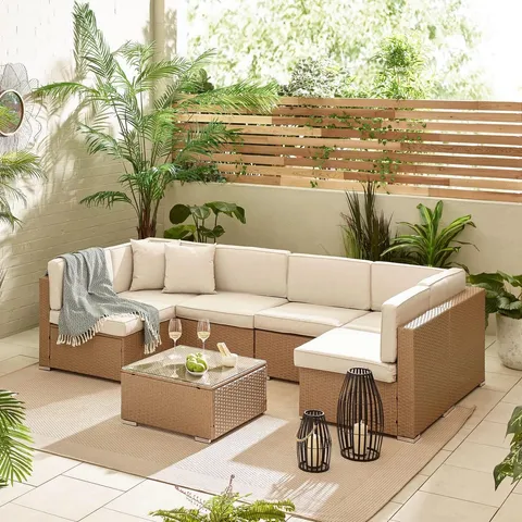 BOXED ORLANDO WARM NATURAL PE RATTAN 6 SEAT OUTDOOR SOFA (3 BOXES)