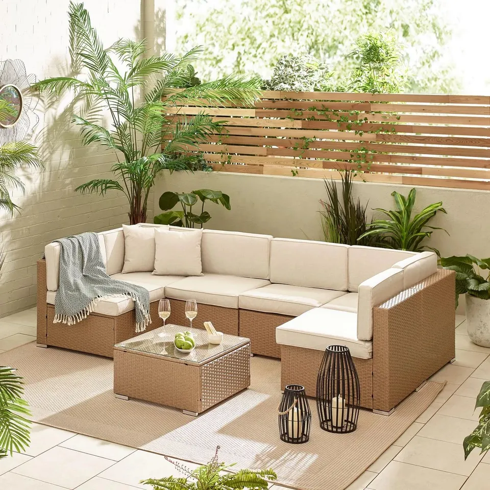 BOXED ORLANDO WARM NATURAL PE RATTAN 6 SEAT OUTDOOR SOFA (3 BOXES)