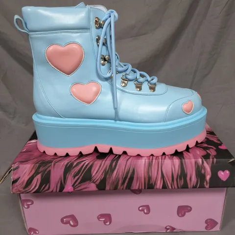 KOI CHIBI CHERUB KAWAII HEART BOOTS IN BLUE - UK 6