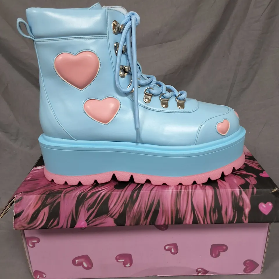 KOI CHIBI CHERUB KAWAII HEART BOOTS IN BLUE - UK 6