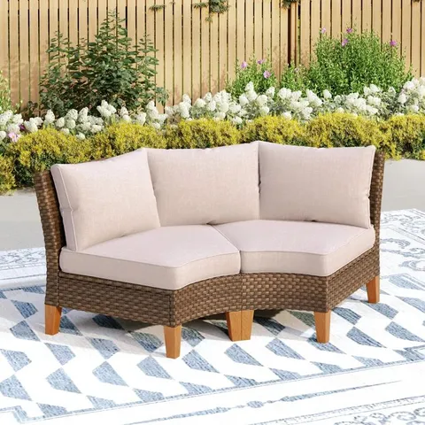 BOXED PREMIUM ALL-WEATHER WICKER OUTDOOR ARMLESS LOUNGE CHAIR - BEIGE (1 BOX)