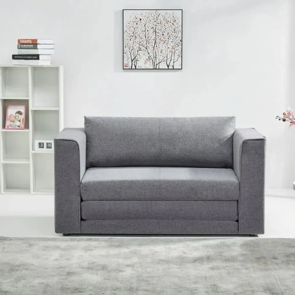 BOXED LUNA FABRIC GREY COMPACT DOUBLE SOFA BED (1 BOX)