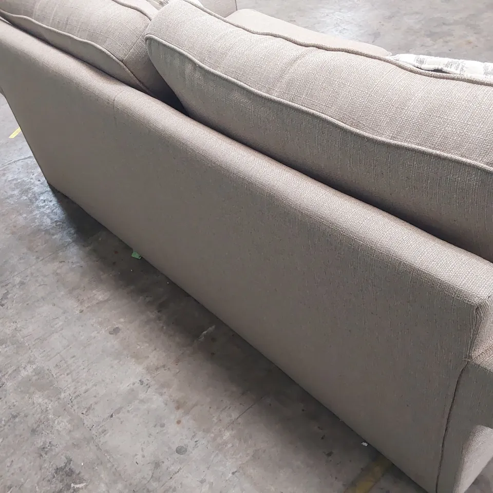 DESIGNER THREE SEATER SOFA FAWN FABRIC 