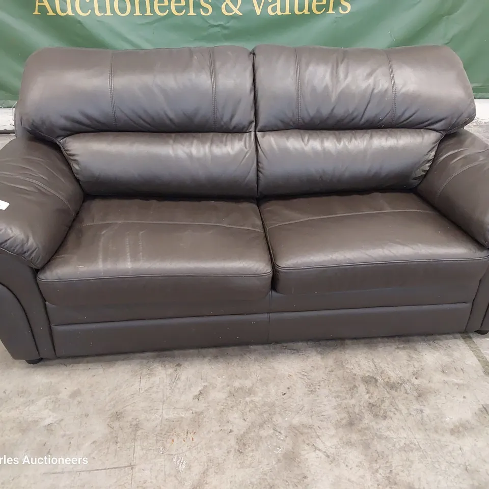 DESIGNER THREE SEATER SOFA BROWN LEATHER