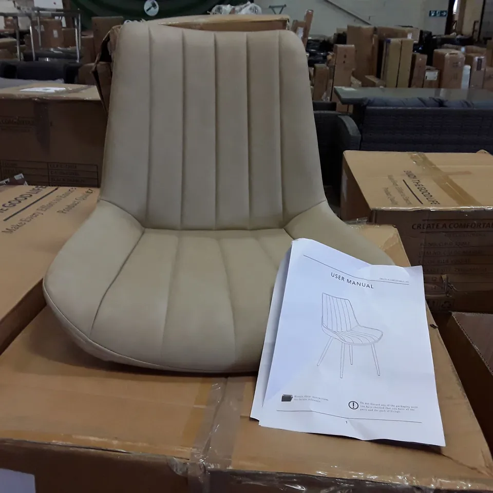 BOXED SET OF 2 UPHOLSTERED FAUX LEATHER DINING CHAIRS- CREAM (1 BOX)