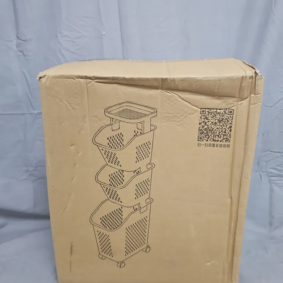 FOUR-TIER ROLLING STORAGE BASKET CART ON WHEELS – BOXED