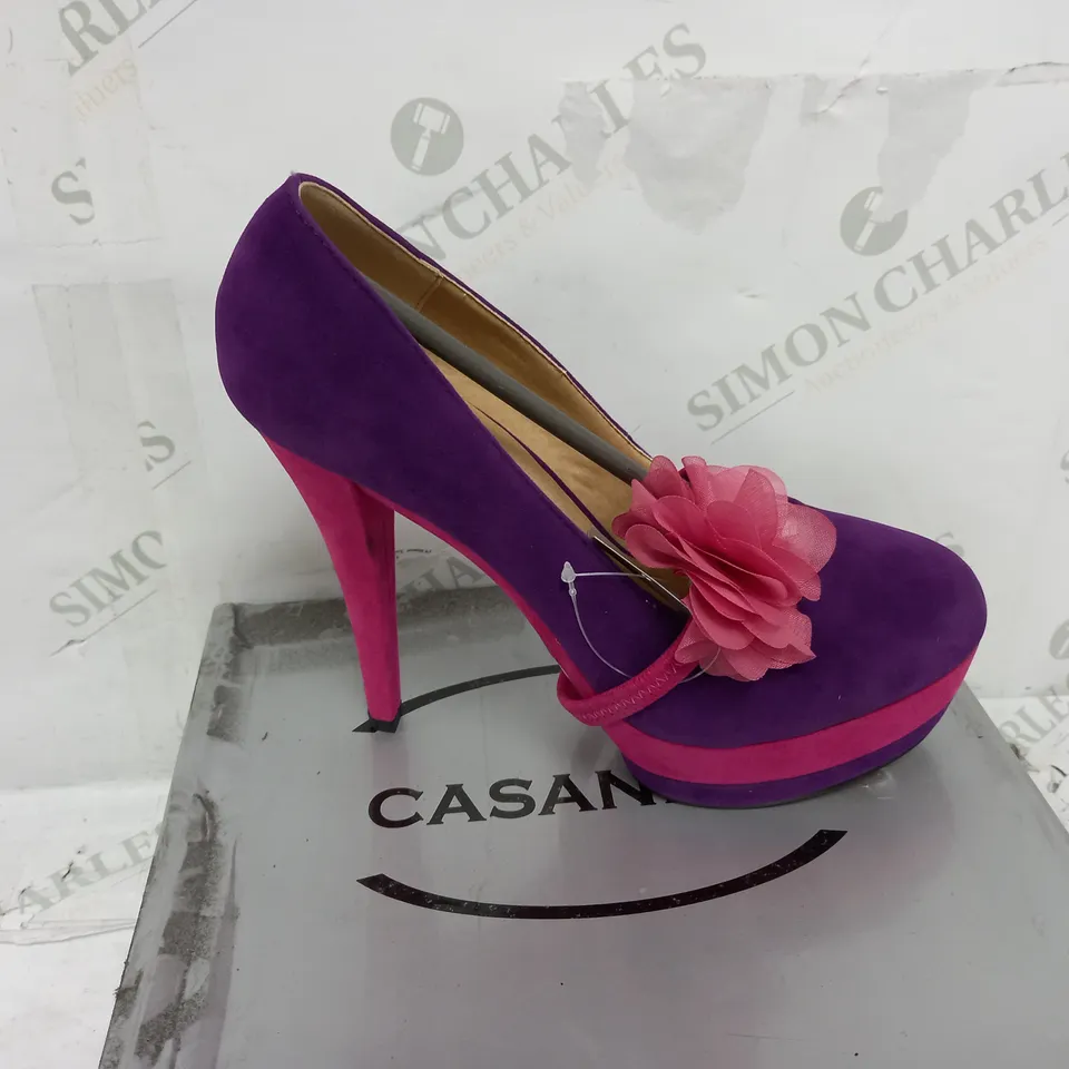 PURPLE FUCHSIA FLOWERED STILLETTO SIZE 6