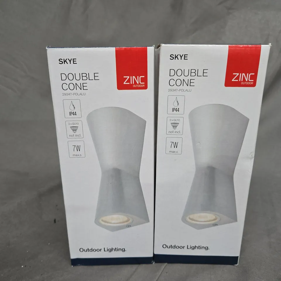 SET OF 2 ZINK SKYE OUTDOOR DOUBLE CONE UP AND DOWN WALL LIGHT POLISHED ALUMINIUM