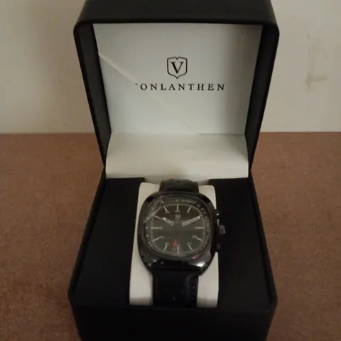 VONLANTHEN AVIATION WATCH FEATURING A BLACK DIAL AND A BLACK LEATHER STRAP 