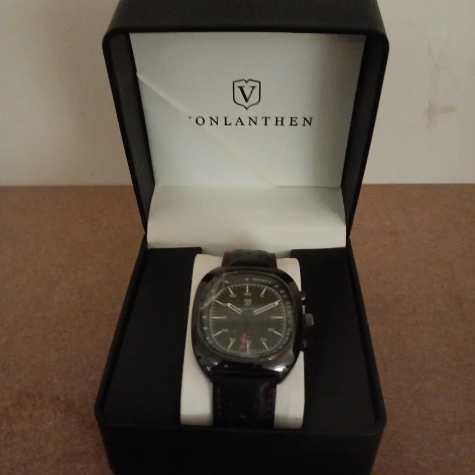 VONLANTHEN AVIATION WATCH FEATURING A BLACK DIAL AND A BLACK LEATHER STRAP