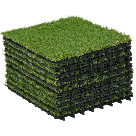 BOXED OUTSUNNY 10 PCS 30 X 30CM ARTIFICIAL GRASS TURF, 25MM PILE HEIGHT GRASS CARPET FAKE GRASS MAT UV RESISTANCE FOR OUTDOOR