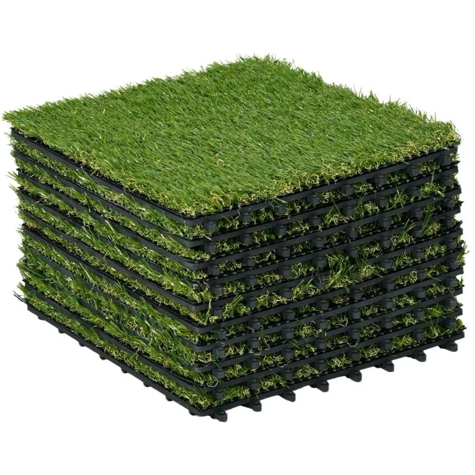 BOXED OUTSUNNY 10 PCS 30 X 30CM ARTIFICIAL GRASS TURF, 25MM PILE HEIGHT GRASS CARPET FAKE GRASS MAT UV RESISTANCE FOR OUTDOOR