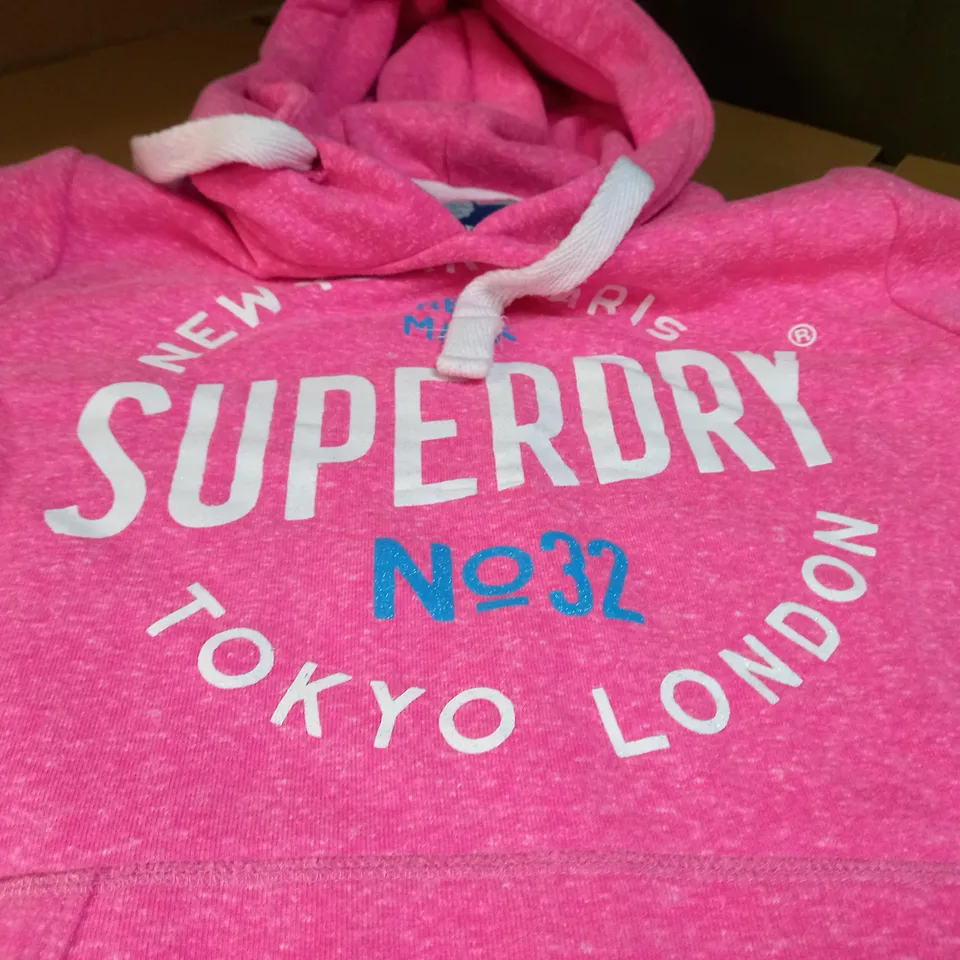 SUPERDRY HOT PINK MARL LOGO FRONT POCKET HOODIE - LARGE