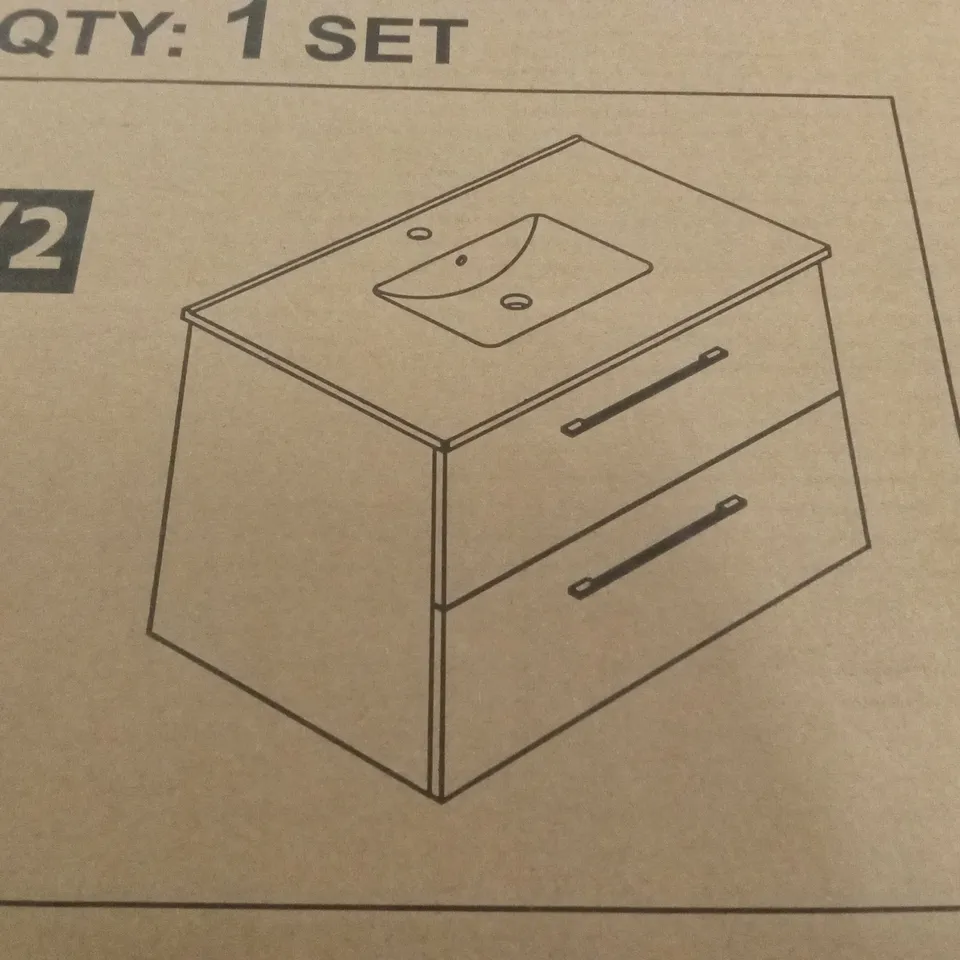 BOXED YAHEETECH 2 DRAWER VANITY UNIT AND BASIN - WHITE (2 BOXES)