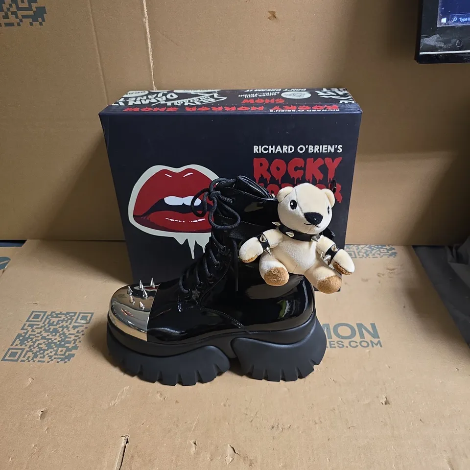 KOI ROCKY HORROR SHOW EDDIES TEDDY PLATFORM SPIKED BOOTS - BLACK - UK SIZE 9 