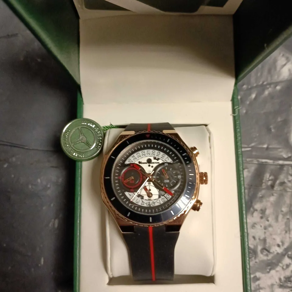 MANN EGERTON WRISTWATCH – SKELETON DIAL, BLACK BEZEL, BLACK STRAP WITH RED STRIPE 