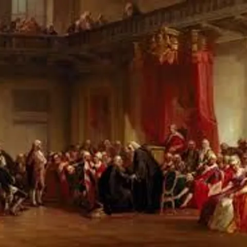 BOXED BENJAMIN FRANKLIN APPEARING BEFORE THE PRIVY COUNCIL - WALL ART