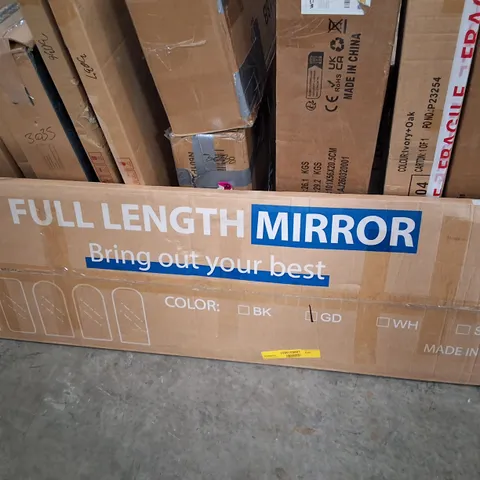 BOXED ARCHED FULL LENGTH MIRROR WITH SLIM ALUMINUM ALLOY FRAME - GOLD