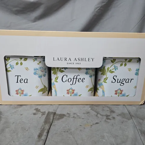 LAURA ASHLEY TEA, COFFEE & SUGAR CANISTER SET – FLORAL DESIGN (BOXED)