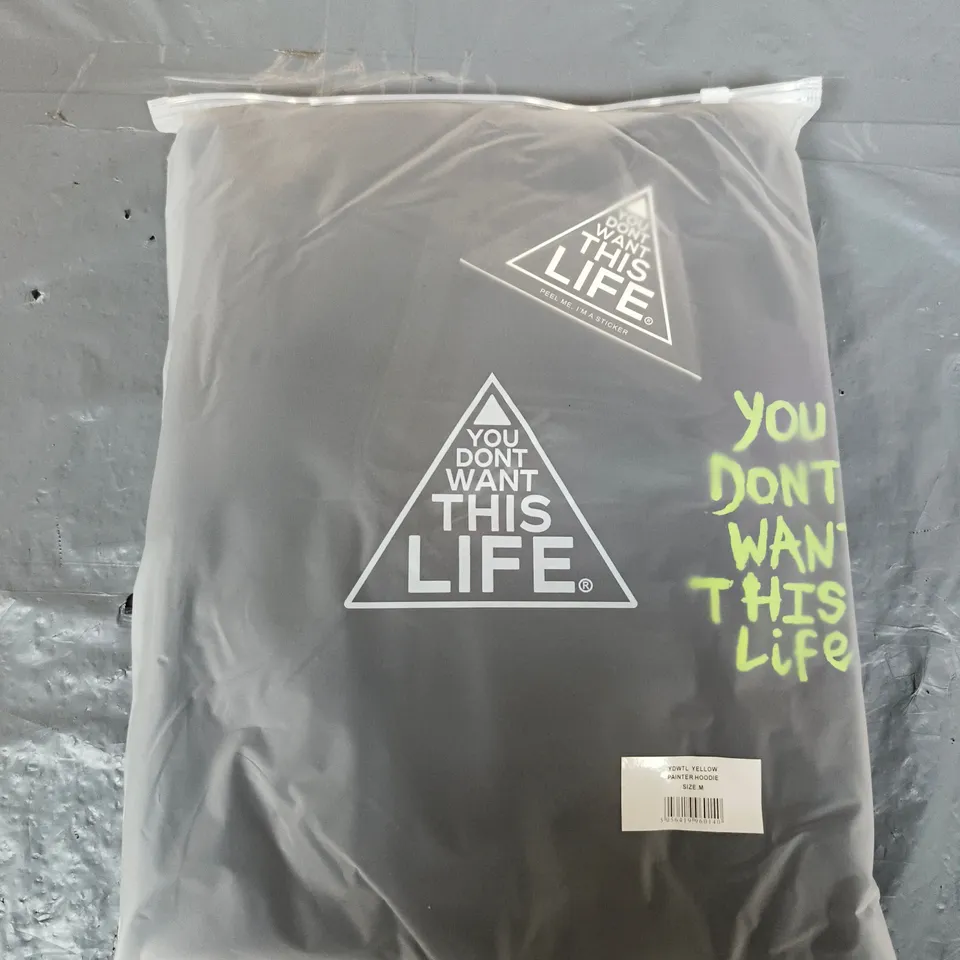 YOU DON'T WANT THIS LIFE YELLOW PAINTER HOODIE – SIZE M