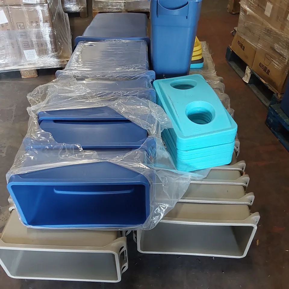 PALLET OF APPROXIMATELY 26 SLIM JIM RECYCLING BINS WITH AN ASSORTMENT OF LIDS