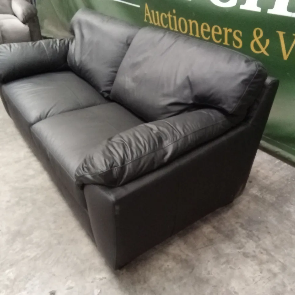 MONTREAL REAL LEATHER/FAUX LEATHER 3 SEATER SOFA - BLACK