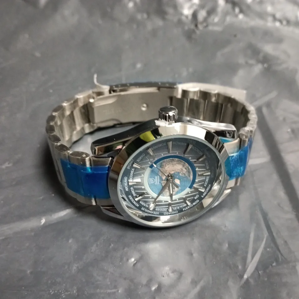 MENS ERNEST FERDINAND WATCH – GLOBAL DIAL – STAINLESS STEEL STRAP