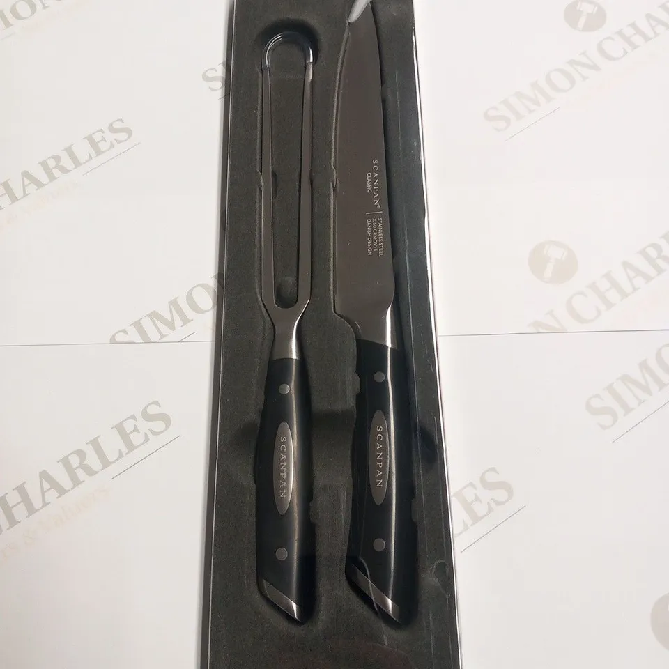 BRAND NEW BOXED SCANPAN DENMARK CLASSIC STAINLESS STEEL X 50 CRMOV15 2 PIECE CARVING SET HARDNESS HRC 56