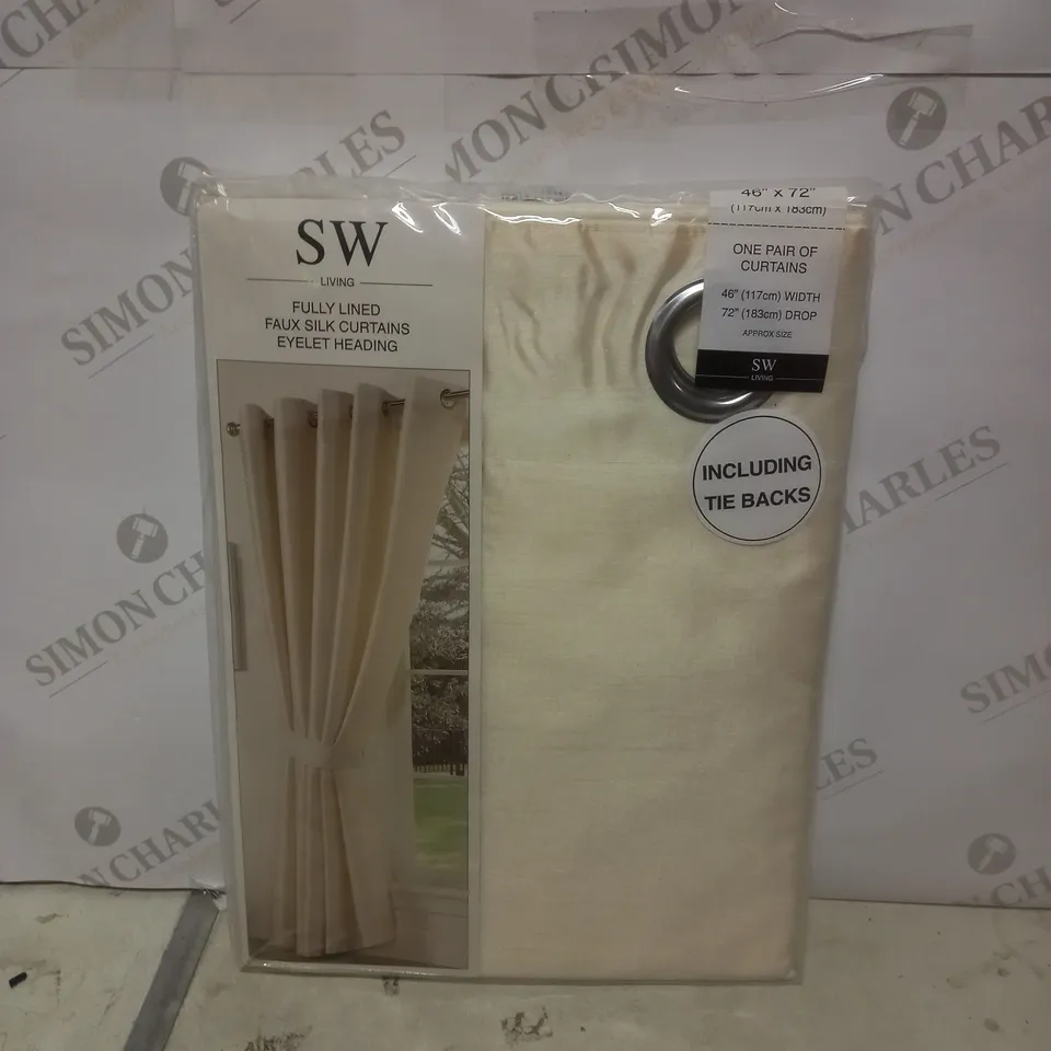 SW LIVING FULLY LINED FAUX SILK CURTAINS EYELET HEADING ONE PAIR - 117CM X 183CM