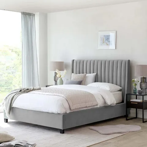 BOXED DANETTI AMALFI DOUBLE BED WITH STORAGE - MID GREY VELVET (3 BOXES)