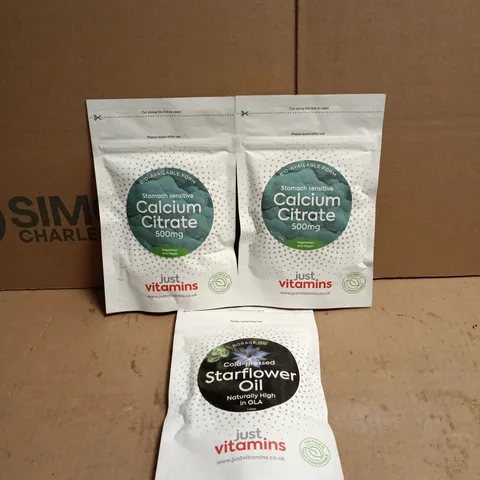 3 X JUSTVITAMINS ITEMS: 2 X CALCIUM CITRATE + STARFLOWER OIL