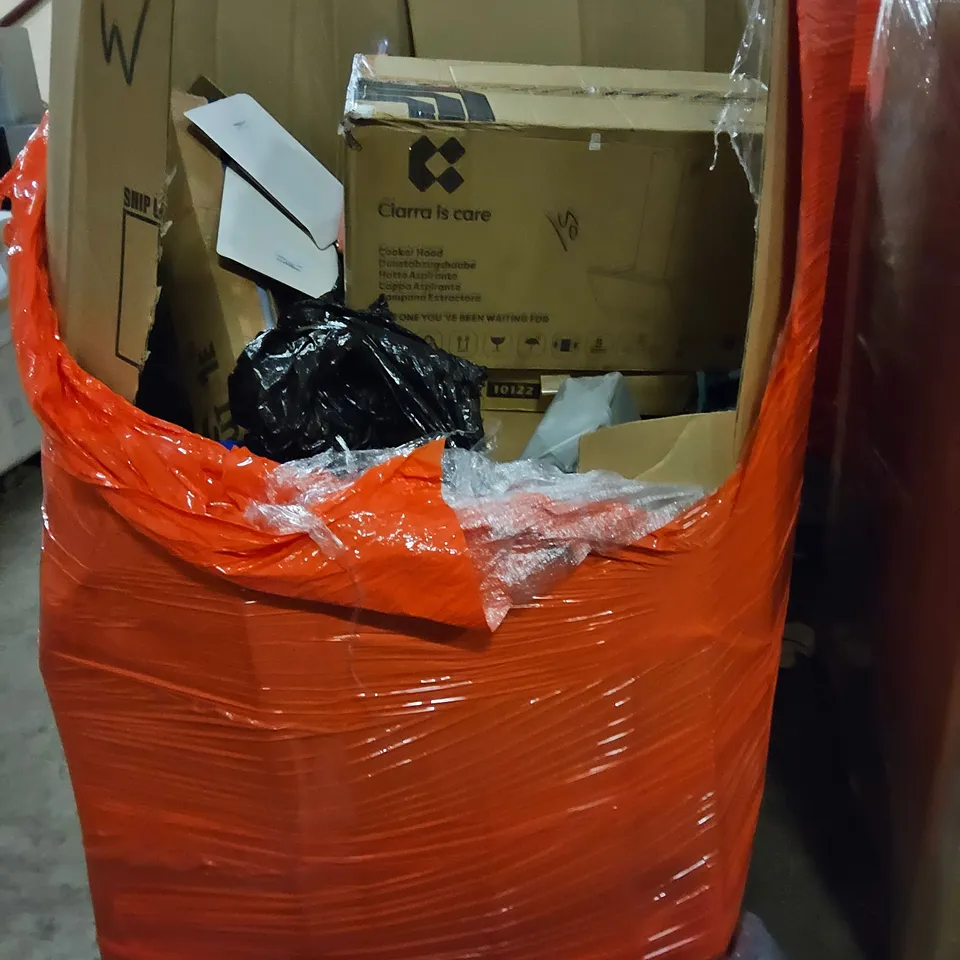 PALLET OF ASSORTED ITEMS TO INCLUDE, CYCLE EXCERCISER, PARTY & CRAFT PACKS, JIG SAW PUZZLES, CUSHIONS, COOKER HOOD.