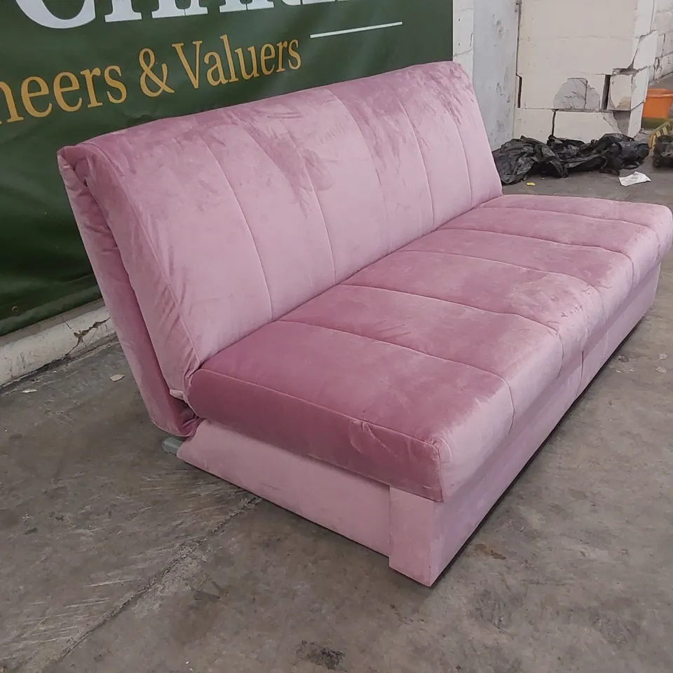 QUALITY DESIGNER 3 SEATER PINK VELVET SOFA BED 