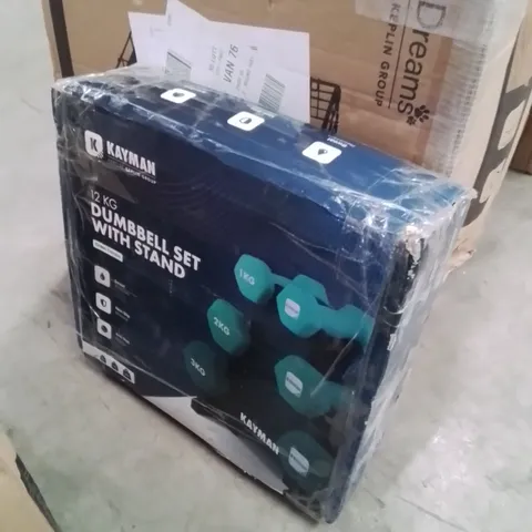 BOXED KAYMAN 12KG DUMBELL SET WITH STAND