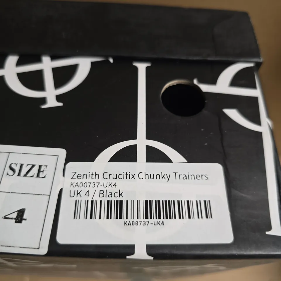 BOXED PAIR OF KOI X GHOST ZENITH CRUCIFIX CHUNKY TRAINERS – UK4, BLACK