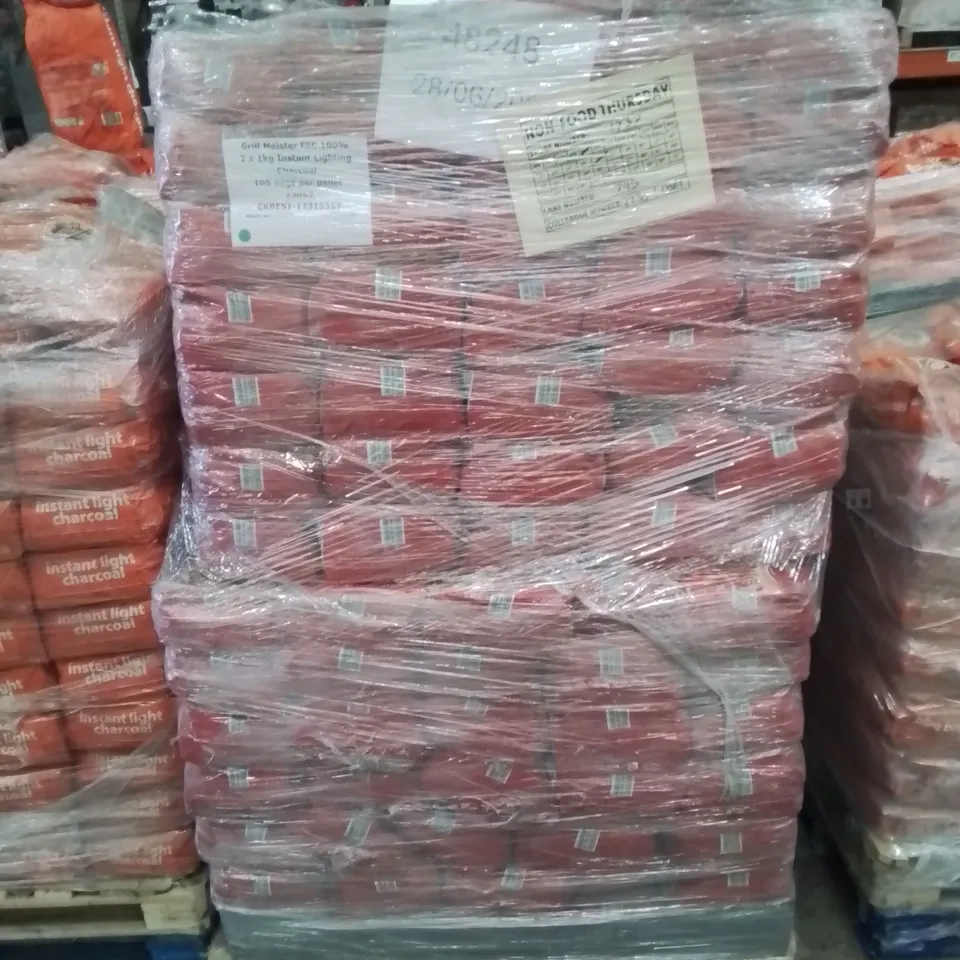 PALLET TO CONTAIN APPROXIMATELY 100 BAGS OF 2 IN 1 INSTANT LIGHT LUMPWOOD BARBECUE CHARCOAL 