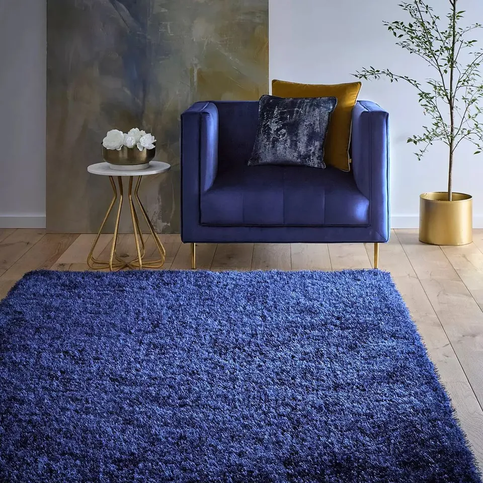 PREMIUM HUDSON SHAGGY RUG INDIGO 90X150CM - COLLECTION ONLY 