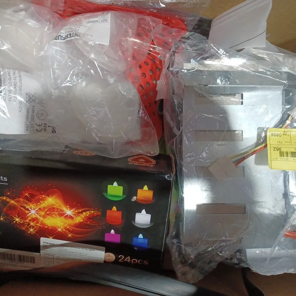 BOX OF APPROXIMATELY 10 ASSORTED HOUSEHOLD ITEMS TO INCLUDE BIN BAGS, DOG HARNESS, WOODEN FOOT MASSAGER, ETC