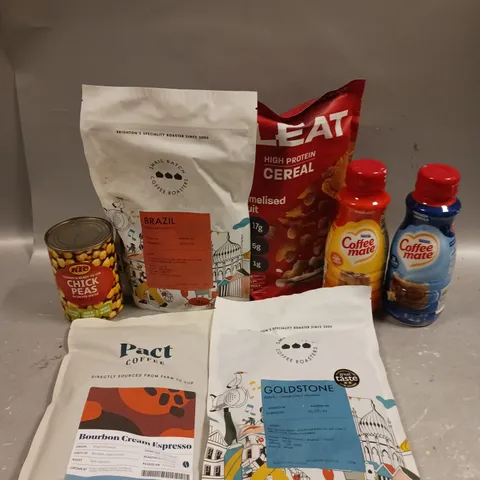 APPROXIMATELY 10 ASSORTED FOOD/DRINK PRODUCTS TO INCLUDE ELEAT CEREAL, COFFEE MATE, PACT COFFEE ETC