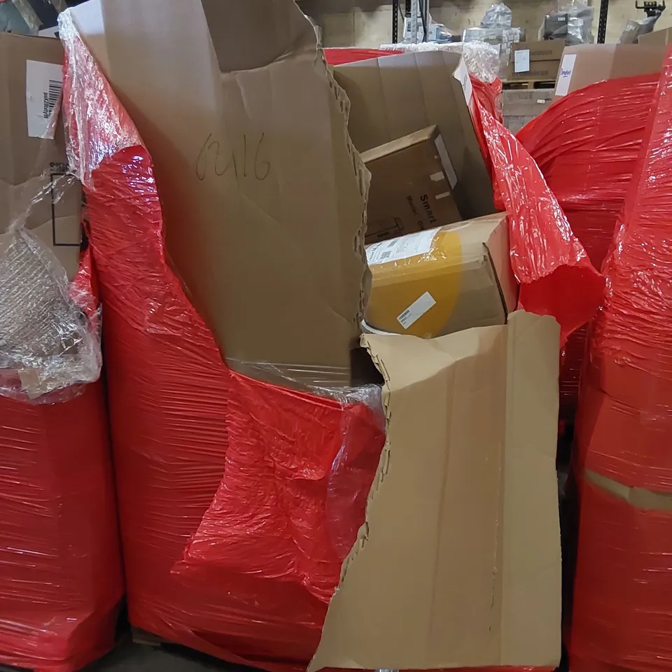 PALLET TO CONTAIN ASSORTED HOUSEHOLD PRODUCTS. INCLUDES CONVECTION HEATER, CEILING LIGHT/FANS, SHOWER MIXER, DUVET, OFFICE CHAIR ETC 