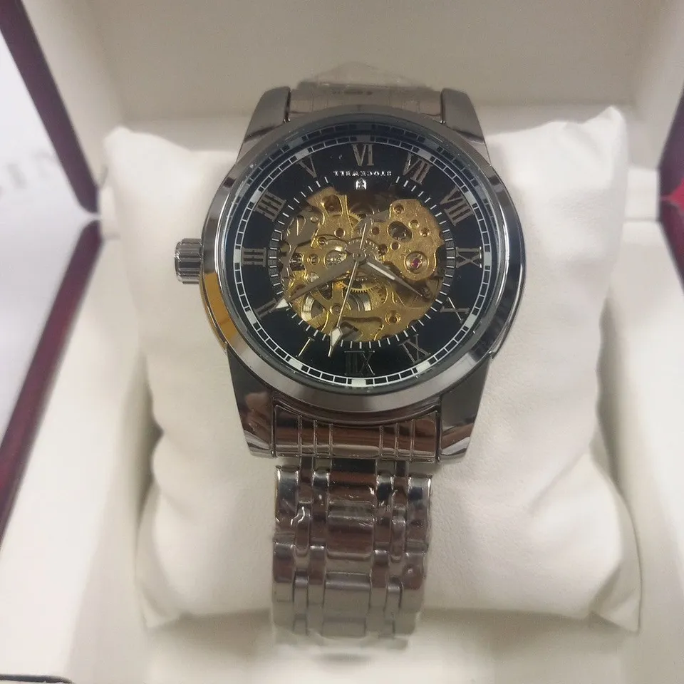 MEN’S STOCKWELL AUTOMATIC WATCH, SKELETON DIAL, STAINLESS STEEL STRAP. 