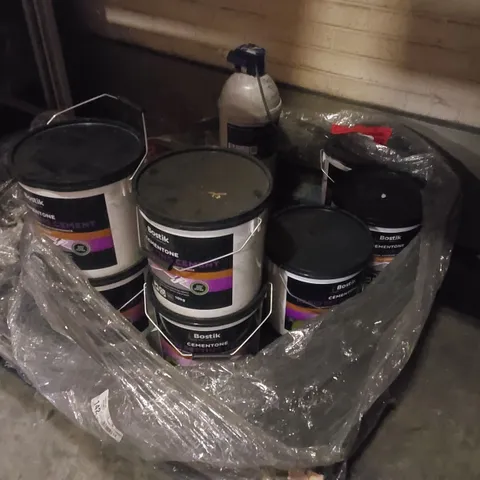 PALLET CONTAINING APPROXIMATELY 7x TUBS OF RAPID SETTING CEMENT, 1x WATER FILTER CARTRIDGE